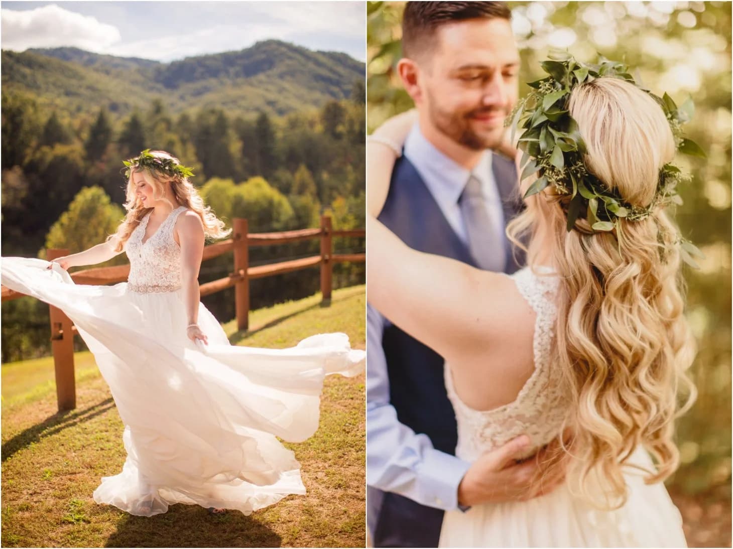 Bride and groom at outdoor wedding with Smoky Mountains views at Moose Hollow Lodge in Pigeon Forge near Dollywood