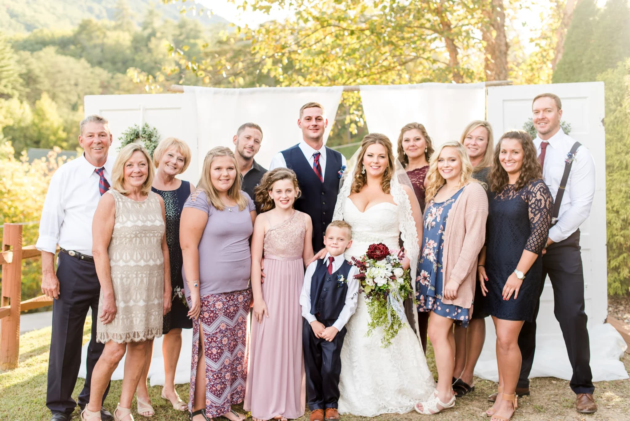 Outdoor wedding party at altar with mountain views at Moose Hollow Lodge in Pigeon Forge near Dollywood and Smoky Mountains