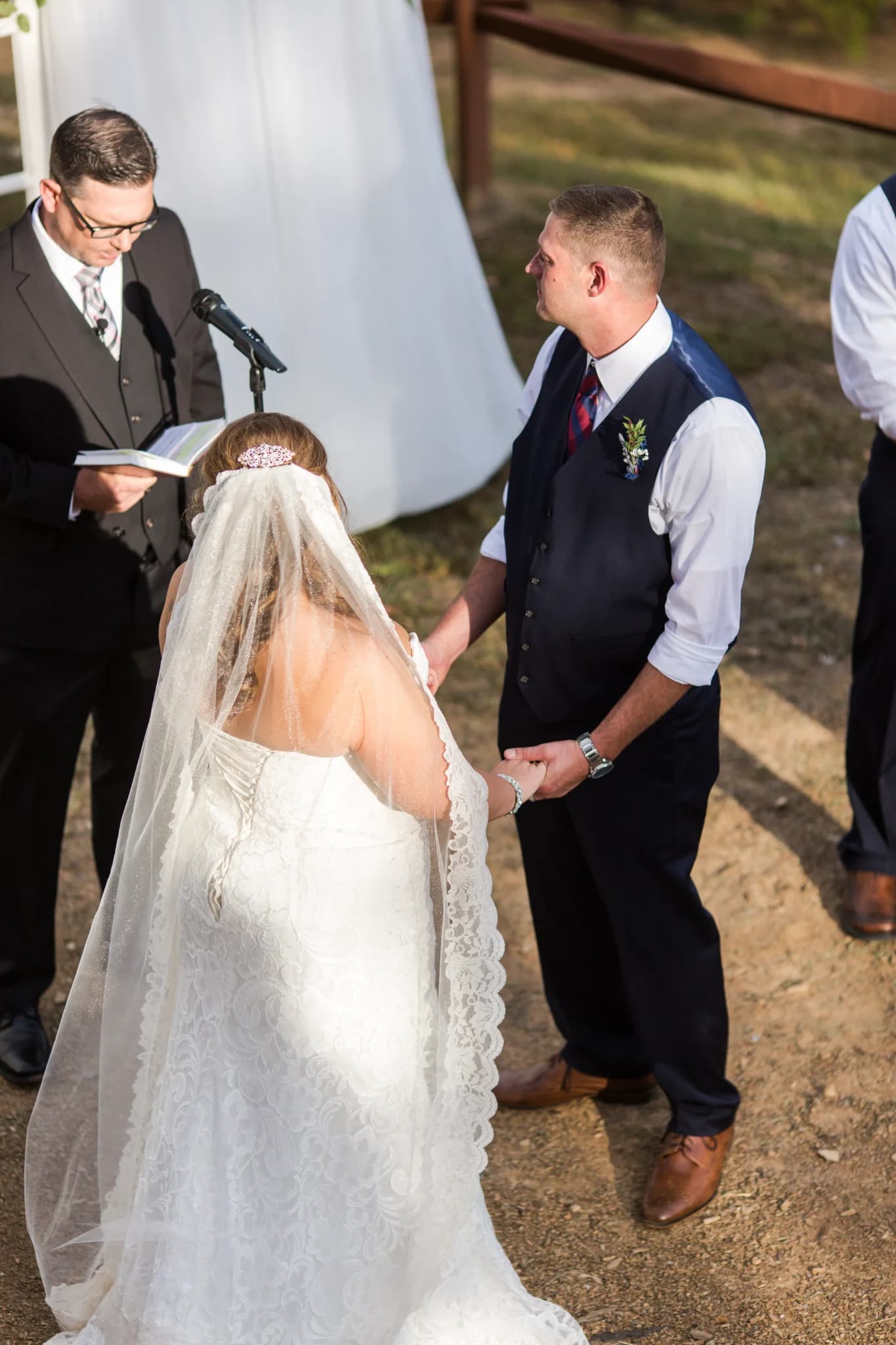 Outdoor wedding ceremony with bride and groom near Smoky Mountains at Moose Hollow Lodge in Pigeon Forge