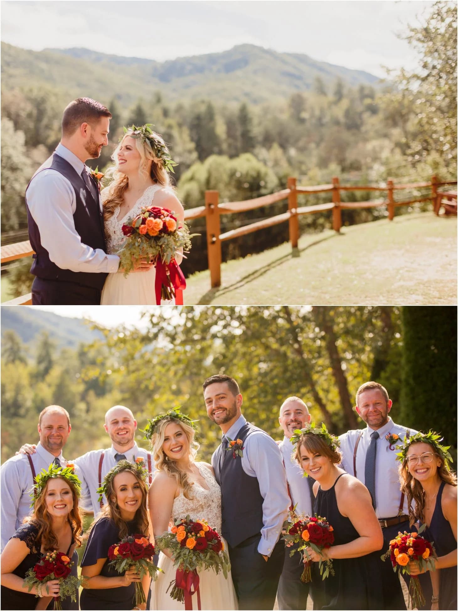 Outdoor wedding party with mountain views at Moose Hollow Lodge in Pigeon Forge near the Smoky Mountains